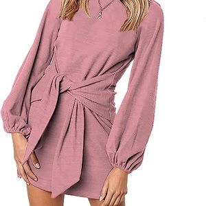 PRETTYGARDEN Women's Long Sleeve Short Dress Tie Waist Knit Cocktail Dress